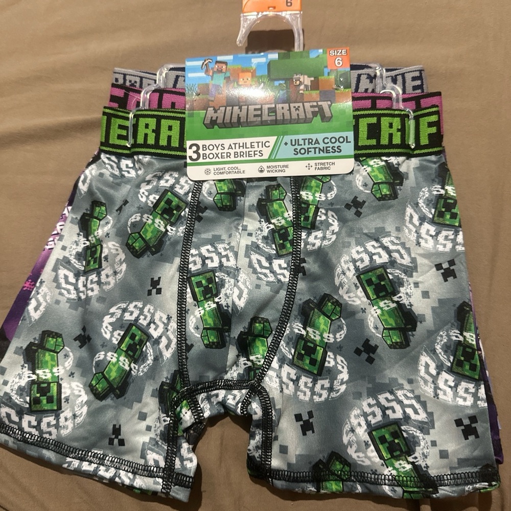 Minecraft Boys Athletic Boxer Briefs - Green & Gray Creeper Print